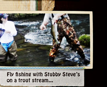 Fly fishing on a stream to catch a couple of rainbow trout with our Fish Food Pellets....